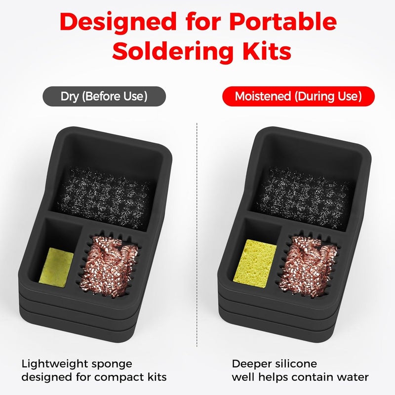EOOKU Soldering Iron Tip Cleaner Kit with Brass Wool, Sponge,Steel Brush in Black Silicone Holder – Heat and Scratch Resistant Cleaning Tool for Soldering, Electronics Repair,DIY Projectst - Image 4